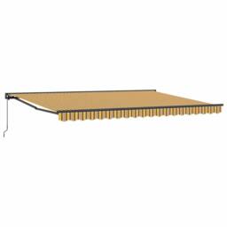 Berkfield Home Retractable Awning Manual Yellow & Grey 450x300 cm Fabric - thumbnail 1