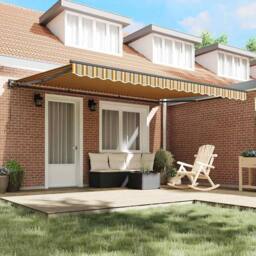 Berkfield Home Retractable Awning Manual Yellow & Grey 450x300 cm Fabric - thumbnail 3