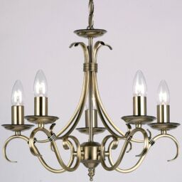 Loops 5 Lamp Ceiling & 2x Twin Wall Light Pack Antique Brass Vintage Matching Fittings in Metallics - thumbnail 3