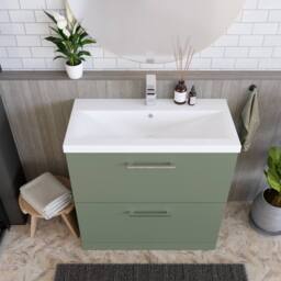 Balterley Bathroom 2 Soft-Close Drawer Floor Vanity Unit Basin, Green, 800mm in Green - thumbnail 3
