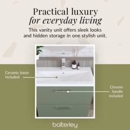 Balterley Bathroom 2 Soft-Close Drawer Floor Vanity Unit Basin, Green, 800mm in Green - thumbnail 7
