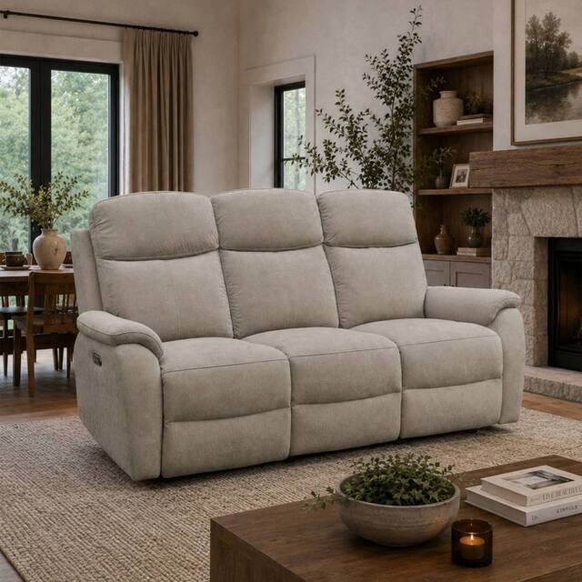 Aspire Richmond 3 Seater Power Recliner Sofa, Chenille Natural - image 1