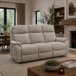 Aspire Richmond 3 Seater Power Recliner Sofa, Chenille Natural
