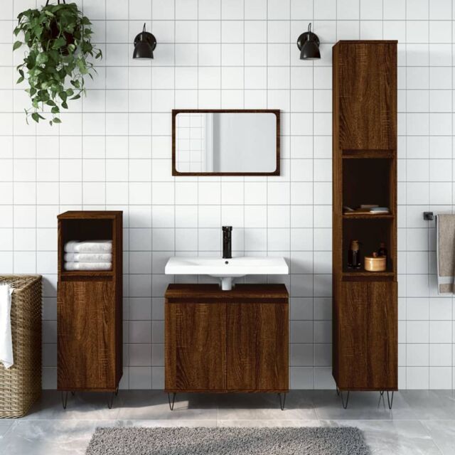 Berkfield Home Bathroom Cabinet Brown Oak 58x33x60 cm Engineered Wood - Size: 58 x 33 x 60 cm - image 1