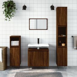 Berkfield Home Bathroom Cabinet Brown Oak 58x33x60 cm Engineered Wood - Size: 58 x 33 x 60 cm - thumbnail 1