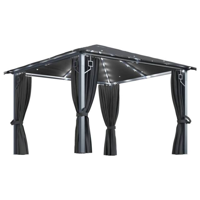 Berkfield Home Gazebo with Curtain&LED String Lights 3x3 m Anthracite Aluminium in Black - image 1