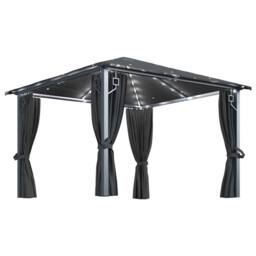 Berkfield Home Gazebo with Curtain&LED String Lights 3x3 m Anthracite Aluminium in Black - thumbnail 1