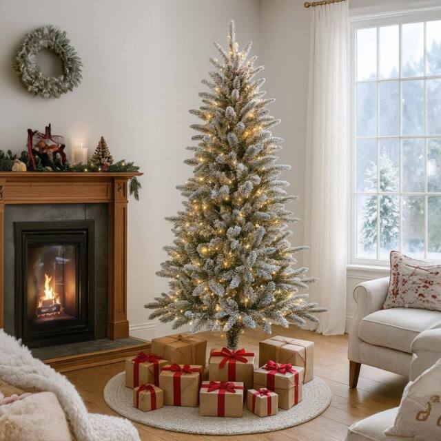 Home Republic Artificial Christmas Tree with LED Lights, Snow Pine Branches in Emerald - Size: 150 cm x 15 cm