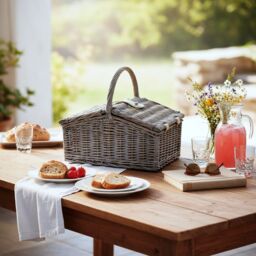 Red Hamper PR041/HOME Wicker Provence Medium Farmhouse Empty Picnic Basket in Grey - thumbnail 2