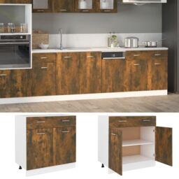 Berkfield Home Drawer Bottom Cabinet Smoked Oak 80x46x81.5 cm Engineered Wood in Brown - thumbnail 1