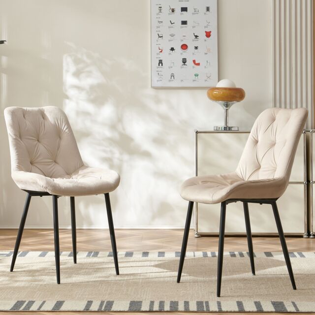 SONARA Modern Set of 2 Velvet Dining Chairs with Ergonomic Upholstered Seat in Beige - image 1
