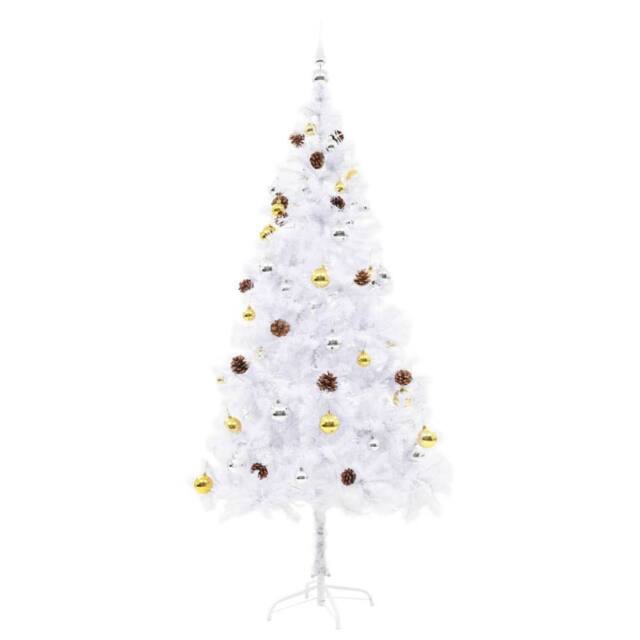 Berkfield Home Stylish Artificial Pre-lit Christmas Tree with Baubles White 180 cm - image 1