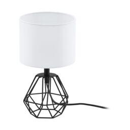 Loops Table Lamp Colour Black Base Shade White Fabric In Line Switch Bulb E14 1x60W
