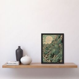 Artery8 Climb Every Mountain Hikers at Sunrise Linocut Artwork Framed Wall Art Print A4 in Black - thumbnail 2