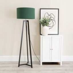 ValueLights Lottie Black Wood Tripod Floor Lamp with Fabric Drum Shade in Green - thumbnail 3
