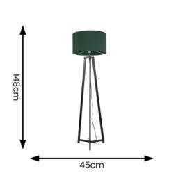 ValueLights Lottie Black Wood Tripod Floor Lamp with Fabric Drum Shade in Green - thumbnail 4