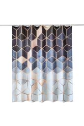 Neel Blue Geometric Bathroom Shower Curtain with 12 Hooks, Mould & Mildew Resistant in Blue - Size: 180 cm width x 180 cm drop