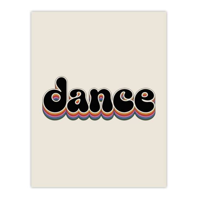 "Artery8 Dance Funky Rainbow Retro Font Typography Word Wall Art Print in Beige - Size: W12"" x H16""" - image 1
