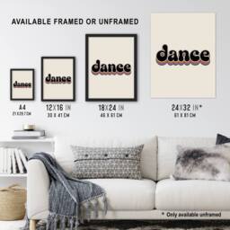 "Artery8 Dance Funky Rainbow Retro Font Typography Word Wall Art Print in Beige - Size: W12"" x H16""" - thumbnail 3