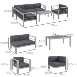 OUTSUNNY 5 PCs Garden Sofa Set w/ Cushions, Aluminium Furniture Sets in Light Grey - thumbnail 3