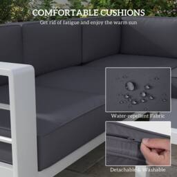 OUTSUNNY 5 PCs Garden Sofa Set w/ Cushions, Aluminium Furniture Sets in Light Grey - thumbnail 4