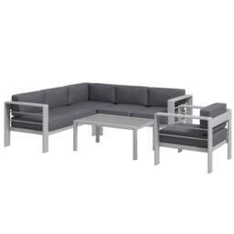 OUTSUNNY 5 PCs Garden Sofa Set w/ Cushions, Aluminium Furniture Sets in Light Grey - thumbnail 2