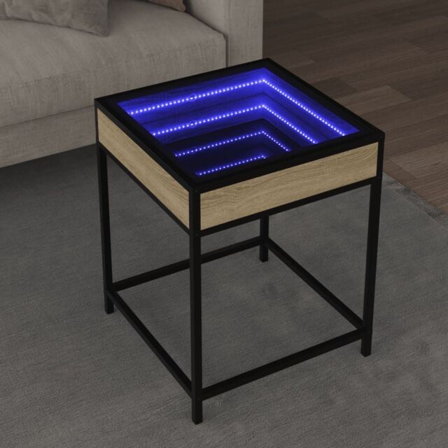 Berkfield Home Coffee Table with Infinity LED Sonoma Oak 40x40x51 cm in Brown - Size: 40 x 40 x 51 cm - image 1
