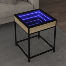 Berkfield Home Coffee Table with Infinity LED Sonoma Oak 40x40x51 cm in Brown - Size: 40 x 40 x 51 cm - thumbnail 1