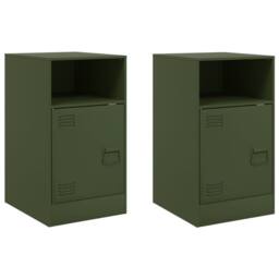 Berkfield Home Stylish Bedside Cabinets 2 pcs Olive Green 34.5x39x62 cm Steel - thumbnail 3