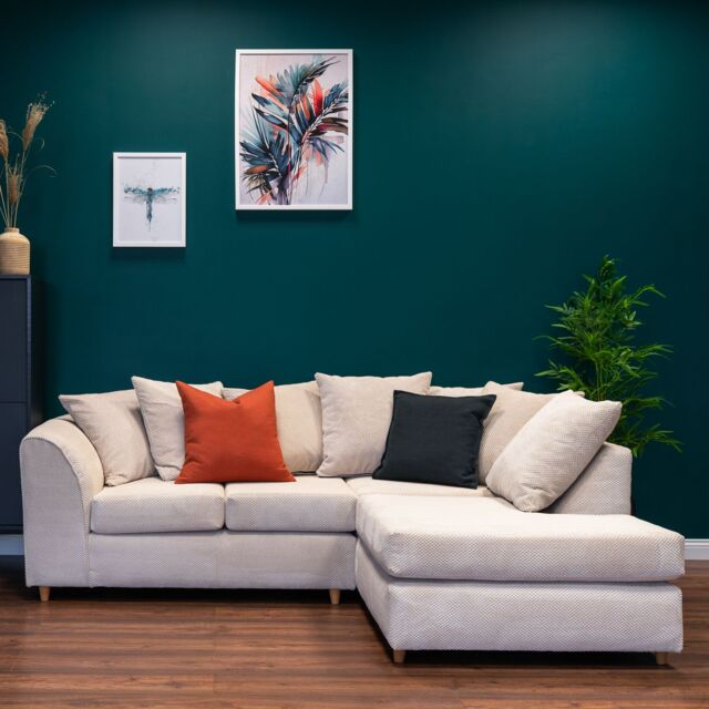 Abakus Direct Jumbo Grid Right Hand Corner Sofa with Plush Cushions in 3 Colours in Beige - image 1