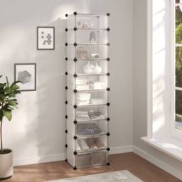 Berkfield Home Shoe Rack Transparent 44x32x174 cm PP in Clear - Size: 44 x 32 x 174 cm - thumbnail 2