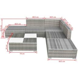 Berkfield Home 6 Piece Garden Lounge Set with Cushions Poly Rattan Grey - thumbnail 5