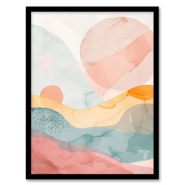 "Artery8 Abstract Yorkshire Dales Park Sunset Watercolour Framed Art Print - Size: W12"" x H16""" - image 1