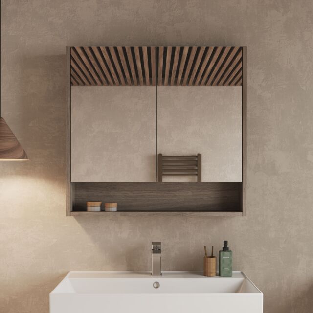 Banyetti Mino Double Door Bathroom Mirror Cabinet-Nebraska Oak in Brown - image 1