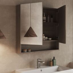 Banyetti Mino Double Door Bathroom Mirror Cabinet-Nebraska Oak in Brown - thumbnail 2