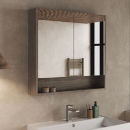 Banyetti Mino Double Door Bathroom Mirror Cabinet-Nebraska Oak in Brown - thumbnail 3