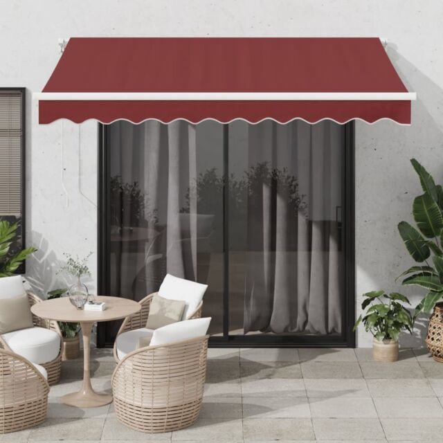 Berkfield Home Manual Retractable Awning with LED Burgundy 300x250 cm in Red - image 1