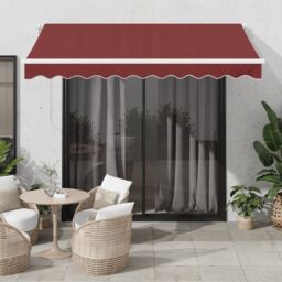 Berkfield Home Manual Retractable Awning with LED Burgundy 300x250 cm in Red - thumbnail 1