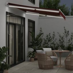 Berkfield Home Manual Retractable Awning with LED Burgundy 300x250 cm in Red - thumbnail 3
