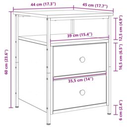 Berkfield Home Bedside Cabinets 2 pcs Black Oak 44x45x60 cm Engineered Wood - Size: 44 x 45 x 60 cm - thumbnail 7