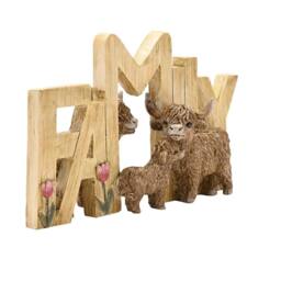 "Country Living Highland Cow Plaque ""Family"" in Brown" - thumbnail 3