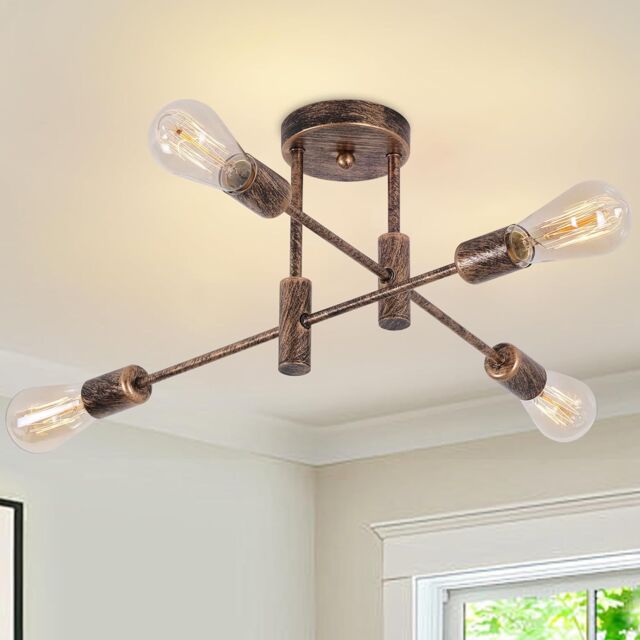 Garwarm Vintage 4-Light Mid Century Semi Flush Mount Ceiling Light Fixture in Bronze - image 1