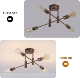 Garwarm Vintage 4-Light Mid Century Semi Flush Mount Ceiling Light Fixture in Bronze - thumbnail 5