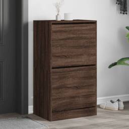 Berkfield Home Shoe Cabinet with 2 Flip-Drawers Brown Oak 60x42x108 cm - Size: 60 x 42 x 108 cm - thumbnail 2