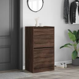 Berkfield Home Shoe Cabinet with 2 Flip-Drawers Brown Oak 60x42x108 cm - Size: 60 x 42 x 108 cm - thumbnail 1