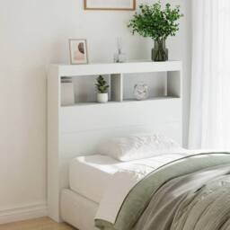 Berkfield Home Headboard Cabinet with LED White 100x17x102 cm - Size: 100 x 17 x 102 cm - thumbnail 2