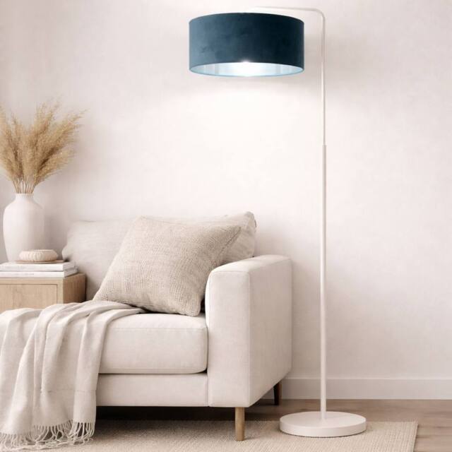 CGC Lighting Kyra Cream Angled Floor Lamp with Large 45cm Velvet Lampshade in Teal - image 1