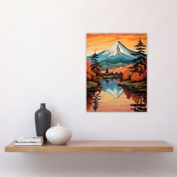 Artery8 Mount Fuji Reflecting In Lake Kawaguchi Waters Oil Painting Autumn In Japan Sacred Volcano Mountain Unframed Wall Art Print Poster Home Decor - thumbnail 4
