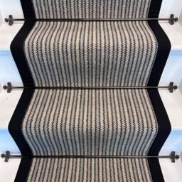 RainbowHome Devonian Stripe Raleigh Wool Stair Runner With 100% Cotton Black Border in Dark Navy - Size: 70 cm x 650 cm - thumbnail 2