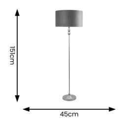 ValueLights Maggie Chrome Candlestick Floor Lamp with Grey Velvet & Chrome Inner Lamp Shade - thumbnail 4
